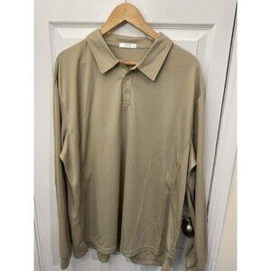 Deyeek Men's 2XL Beige Long Sleeve Polo Shirt